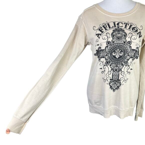 Affliction Sinful Y2K Black Embellished Cross Thin Sweatshirt Long Sleeve Shirt - Picture 9 of 11